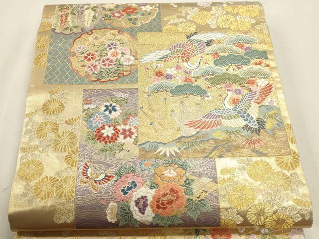 平和屋本店▼六通柄袋帯　唐織　色紙能趣文　本金箔　正絹　逸品　DABK5763sf