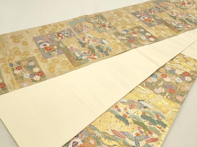 平和屋本店▼六通柄袋帯　唐織　色紙能趣文　本金箔　正絹　逸品　DABK5763sf
