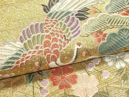 平和屋本店▼六通柄袋帯　唐織　色紙能趣文　本金箔　正絹　逸品　DABK5763sf