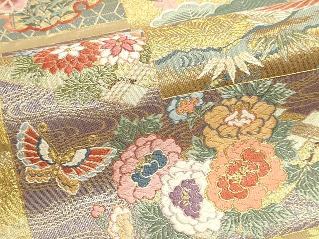 平和屋本店▼六通柄袋帯　唐織　色紙能趣文　本金箔　正絹　逸品　DABK5763sf