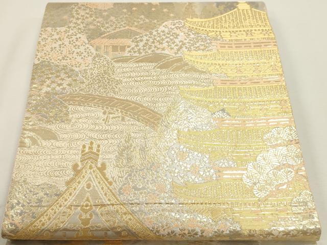 平和屋本店▼西陣　服部織物謹製　六通柄袋帯　京名所文様　本金箔24Ｋ　正絹　逸品　DABK5765sf