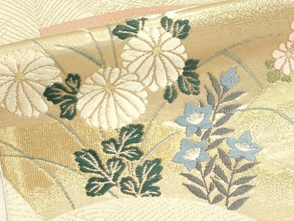 平和屋本店▼六通柄袋帯　唐織　地紙花鳥文　琳派純金箔24Ｋ　正絹　逸品　DABK5766sf