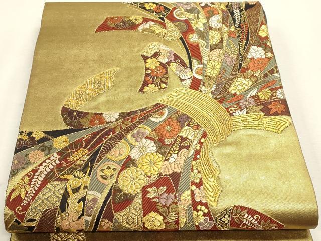 平和屋本店▼六通柄袋帯　唐織　鬘帯文　本金箔　正絹　逸品　DABK5767sf