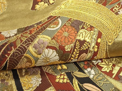 平和屋本店▼六通柄袋帯　唐織　鬘帯文　本金箔　正絹　逸品　DABK5767sf