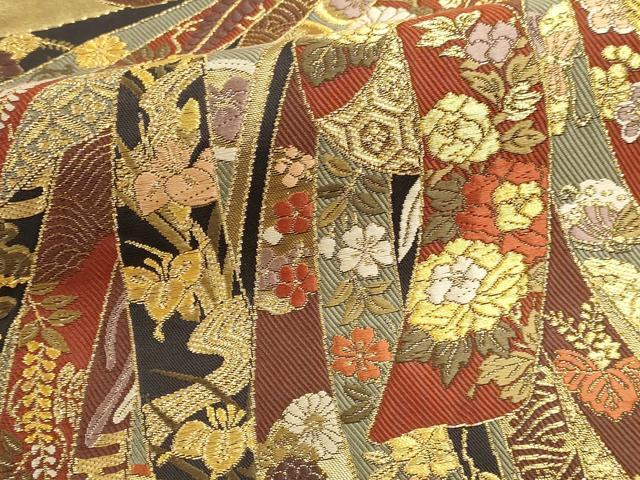 平和屋本店▼六通柄袋帯　唐織　鬘帯文　本金箔　正絹　逸品　DABK5767sf