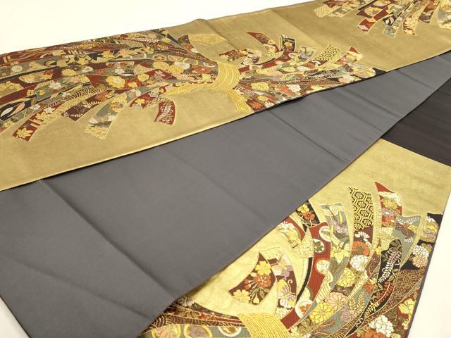 平和屋本店▼六通柄袋帯　唐織　鬘帯文　本金箔　正絹　逸品　DABK5767sf