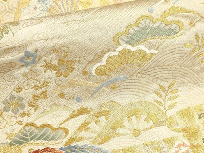 平和屋本店▼西陣　六通柄袋帯　唐織　平安栄草文　本金箔　正絹　逸品　DABK5769sf