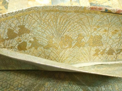 平和屋本店▼西陣　あさぎ　両面　全通全景柄袋帯　近代花鳥画　日本美術名鑑　24金プラチナ二重箔　正絹　逸品　DABK5777sf