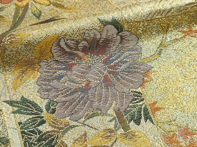 平和屋本店▼西陣　あさぎ　両面　全通全景柄袋帯　近代花鳥画　日本美術名鑑　24金プラチナ二重箔　正絹　逸品　DABK5777sf