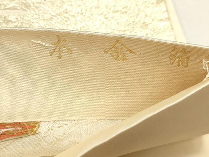平和屋本店▼六通柄袋帯　霞松鶴献上紋　本金箔　正絹　逸品　DABK5783sf