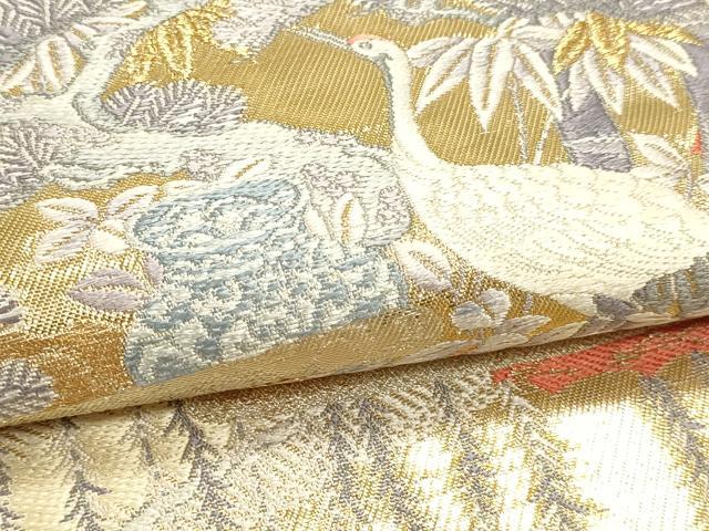 平和屋本店▼六通柄袋帯　霞松鶴献上紋　本金箔　正絹　逸品　DABK5783sf