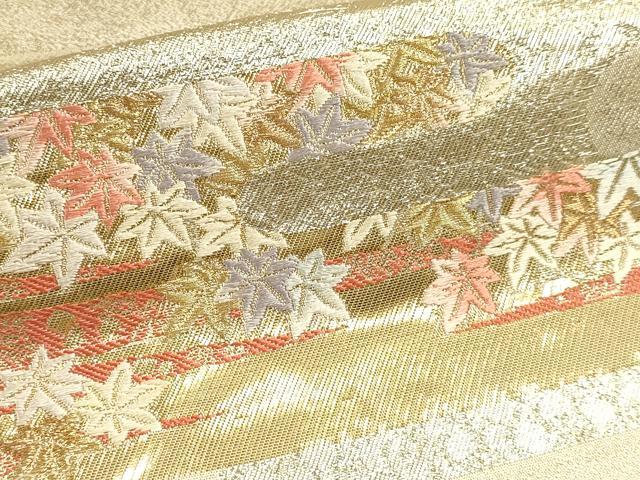 平和屋本店▼六通柄袋帯　霞松鶴献上紋　本金箔　正絹　逸品　DABK5783sf