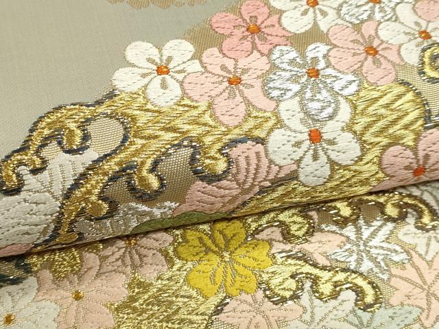 平和屋本店▼六通柄袋帯　唐織　日本繭　草根木皮の煎じ染　本金箔　正絹　逸品　DABK5785sf