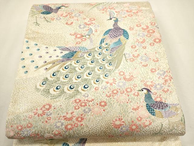 平和屋本店▼六通柄袋帯　九百錦　唐織　孔雀花鳥文　純金箔24ｋ　正絹　逸品　DABK5789sf