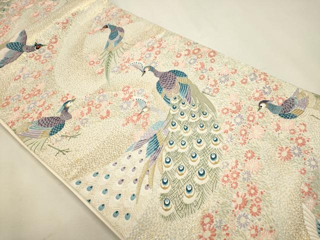 平和屋本店▼六通柄袋帯　九百錦　唐織　孔雀花鳥文　純金箔24ｋ　正絹　逸品　DABK5789sf