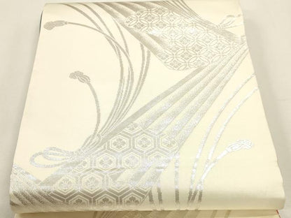 平和屋本店▼両面　六通柄袋帯　唐織　扇面琴桂紋　本金箔24Ｋ　正絹　逸品　DABK5790sf