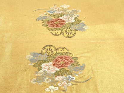 平和屋本店▼太鼓柄袋帯　唐織　王朝花車文　本金引箔　正絹　逸品　DABK5792sf