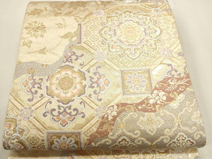 平和屋本店▼六通柄袋帯　正倉院花唐草文　本金箔錦　二重織　正絹　逸品　DABK5860sf