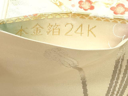 平和屋本店▼両面　六通柄袋帯　唐織　孔雀花文　本金箔24ｋ　正絹　逸品　DABK5871sf