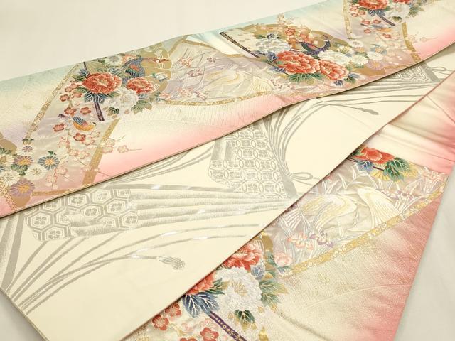 平和屋本店▼両面　六通柄袋帯　唐織　孔雀花文　本金箔24ｋ　正絹　逸品　DABK5871sf