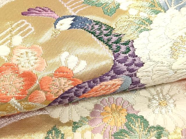 平和屋本店▼両面　六通柄袋帯　唐織　孔雀花文　本金箔24ｋ　正絹　逸品　DABK5871sf