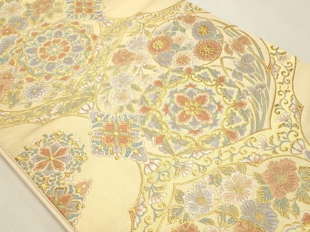 平和屋本店▼六通柄袋帯　唐織　正倉院花文　本金箔　正絹　逸品　DABK5895sf