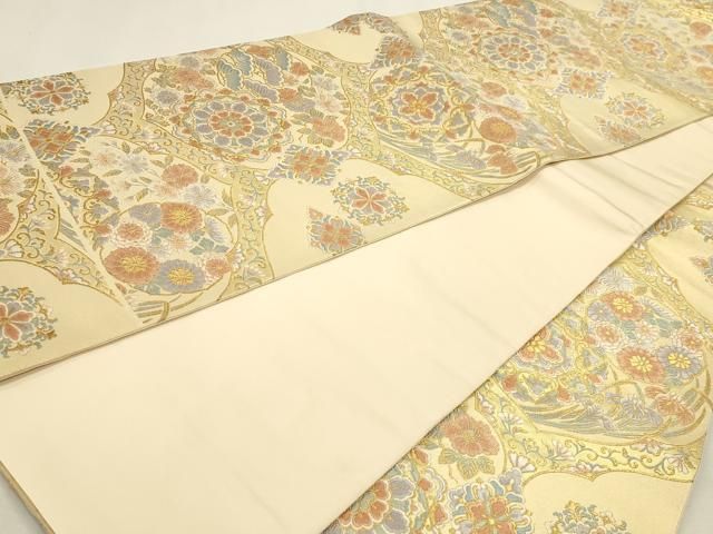 平和屋本店▼六通柄袋帯　唐織　正倉院花文　本金箔　正絹　逸品　DABK5895sf