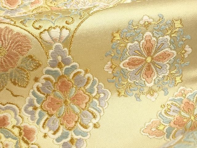 平和屋本店▼六通柄袋帯　唐織　正倉院花文　本金箔　正絹　逸品　DABK5895sf