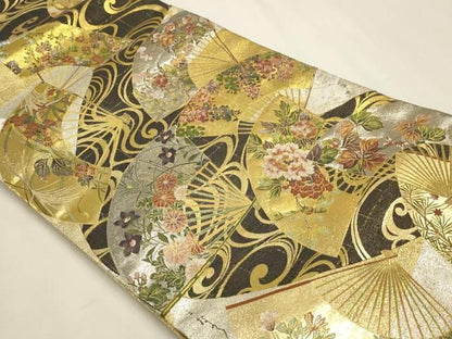 平和屋本店▼西陣あさぎ　丸帯　琳派　プラチナ壱仟八百口織　本金箔　さが美扱い　正絹　逸品　DABK5896sf
