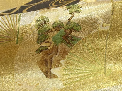 平和屋本店▼西陣あさぎ　丸帯　琳派　プラチナ壱仟八百口織　本金箔　さが美扱い　正絹　逸品　DABK5896sf