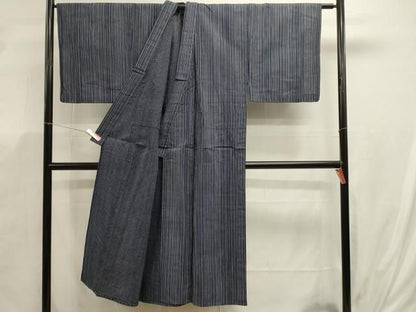 平和屋着物∴夏物　浴衣　手縫い　縞　綿　逸品　DABK5902sf