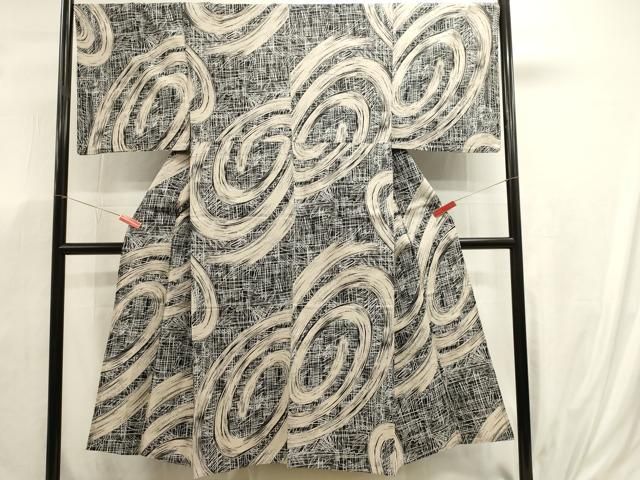 平和屋着物∴夏物　男性　浴衣　変わり間道　黒地　綿　逸品　DABK5903sf