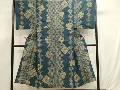 平和屋着物∴夏物　男性　浴衣　菱間道　手縫い　綿　逸品　DABK5905sf