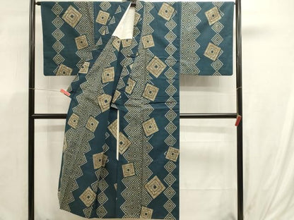平和屋着物∴夏物　男性　浴衣　菱間道　手縫い　綿　逸品　DABK5905sf