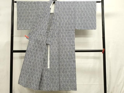 平和屋着物∴夏物　男性　浴衣　手縫い　菱間道　綿　逸品　DABK5910sf