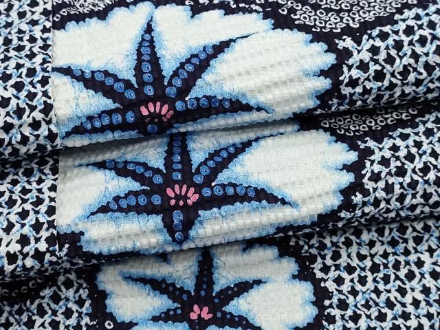 平和屋着物∴夏物　浴衣　リップル生地　手縫い　草花文　綿　逸品　DABK5914sf