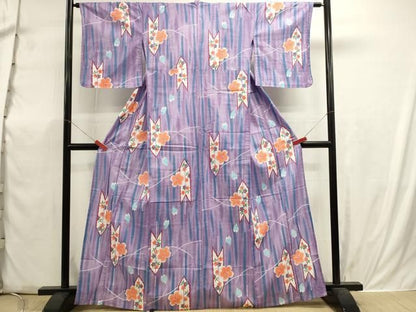 平和屋着物∴夏物　浴衣　矢羽根花文　綿紅梅　逸品　DABK5915sf