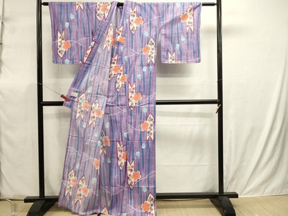 平和屋着物∴夏物　浴衣　矢羽根花文　綿紅梅　逸品　DABK5915sf