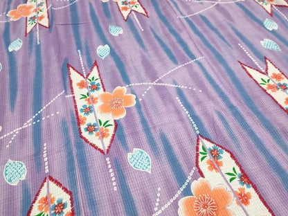 平和屋着物∴夏物　浴衣　矢羽根花文　綿紅梅　逸品　DABK5915sf