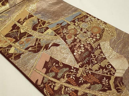 平和屋本店▼六通柄袋帯　束ね熨斗花文　純金二重引箔　正絹　逸品　DABK5946sf