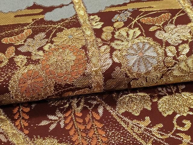 平和屋本店▼六通柄袋帯　束ね熨斗花文　純金二重引箔　正絹　逸品　DABK5946sf
