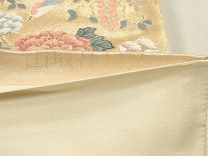 平和屋本店▼六通柄袋帯　唐織　山取花鳥文　本金二重箔　正絹　逸品　DABK5948sf