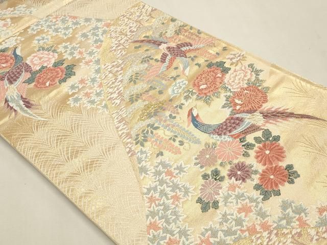 平和屋本店▼六通柄袋帯　唐織　山取花鳥文　本金二重箔　正絹　逸品　DABK5948sf