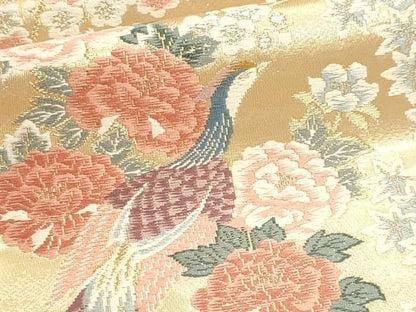 平和屋本店▼六通柄袋帯　唐織　山取花鳥文　本金二重箔　正絹　逸品　DABK5948sf