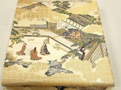 平和屋本店▼六通柄袋帯　源氏物語絵巻　朝顔　本金箔　正絹　逸品　DABK5955sf