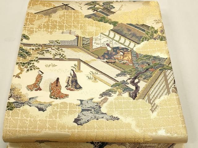 平和屋本店▼六通柄袋帯　源氏物語絵巻　朝顔　本金箔　正絹　逸品　DABK5955sf