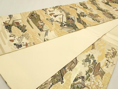 平和屋本店▼六通柄袋帯　源氏物語絵巻　朝顔　本金箔　正絹　逸品　DABK5955sf