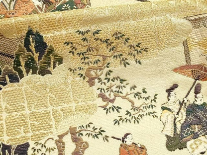 平和屋本店▼六通柄袋帯　源氏物語絵巻　朝顔　本金箔　正絹　逸品　DABK5955sf