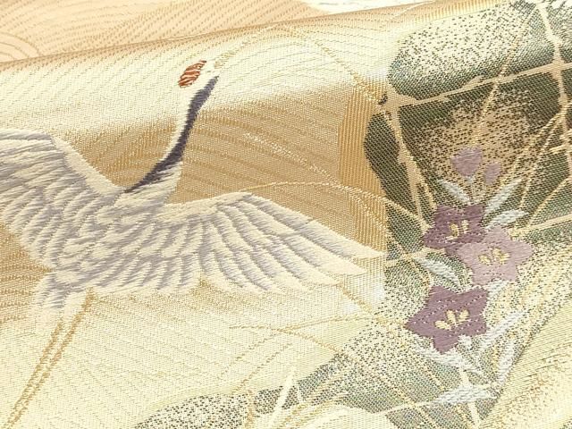 平和屋本店▼六通柄袋帯　飛鶴草花文　本金二重箔　正絹　逸品　DABK5969sf