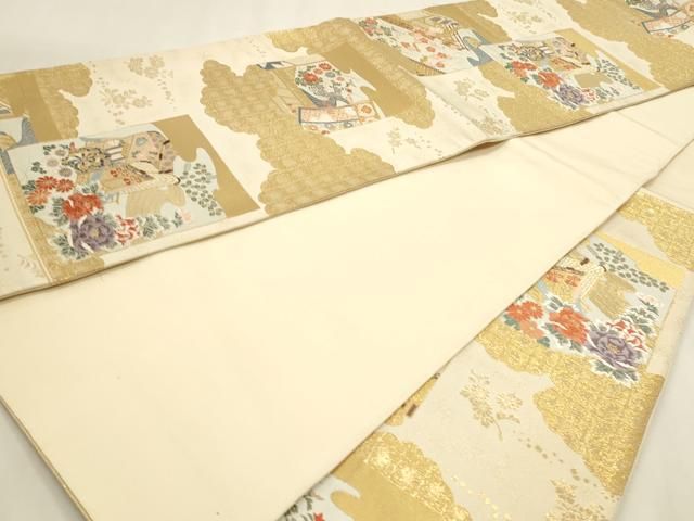 平和屋本店▼六通柄袋帯　唐織　御所車花文　本金箔　正絹　逸品　DABK5971sf